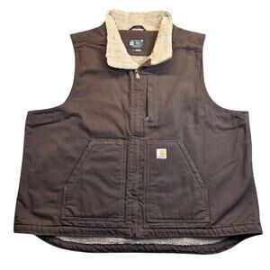 Carhartt Black Duck Canvas Sherpa Lined Vest‎ Men’s Size 2XL Heavy Duty Work